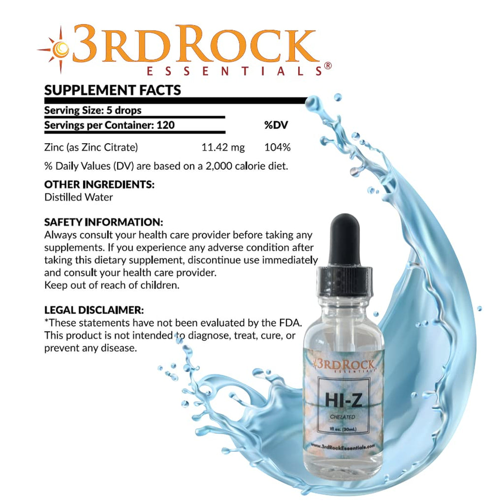 3rd Rock Essentials HI-Z Zinc Immune Support – Liquid Zinc Supplement (1 oz, 120 Servings)