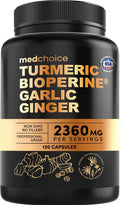 4-in-1 Turmeric & Garlic Supplements with BioPerine – 2360mg Turmeric Capsules (120 ct)