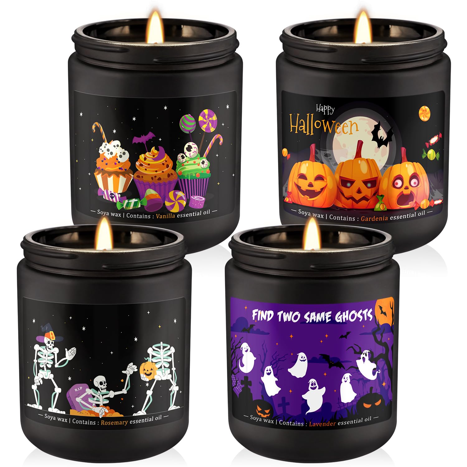 4 Pack 8oz Halloween Scented Candles – Soy Wax Home Decor Gift Set