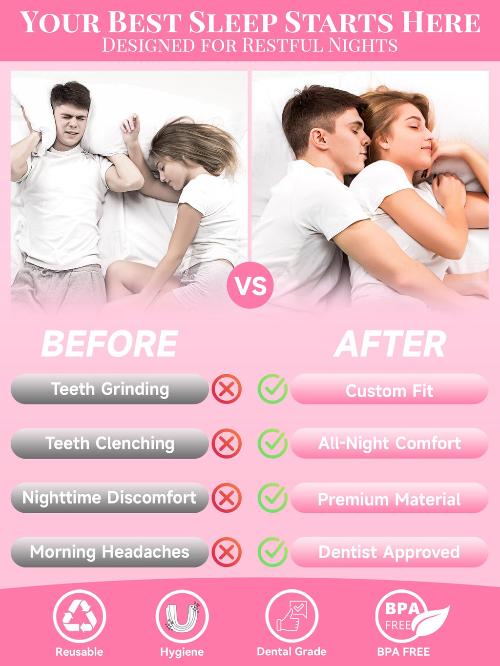 4 Pack Pink Night Guards for Teeth Grinding & Clenching | Bruxism Relief for Women & Adults