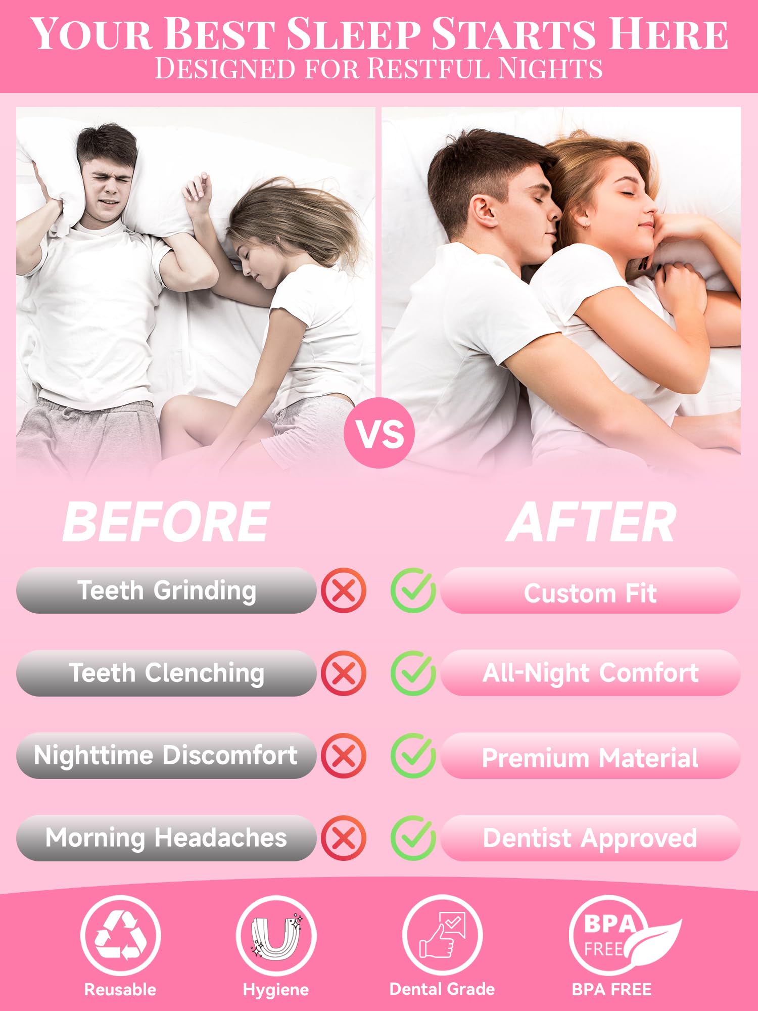 4 Pack Pink Night Guards for Teeth Grinding & Clenching | Bruxism Relief for Women & Adults