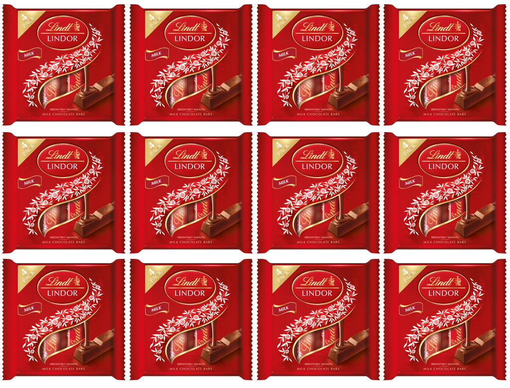 12 x Lindor Milk Treat Bar 4Pk 100Gm