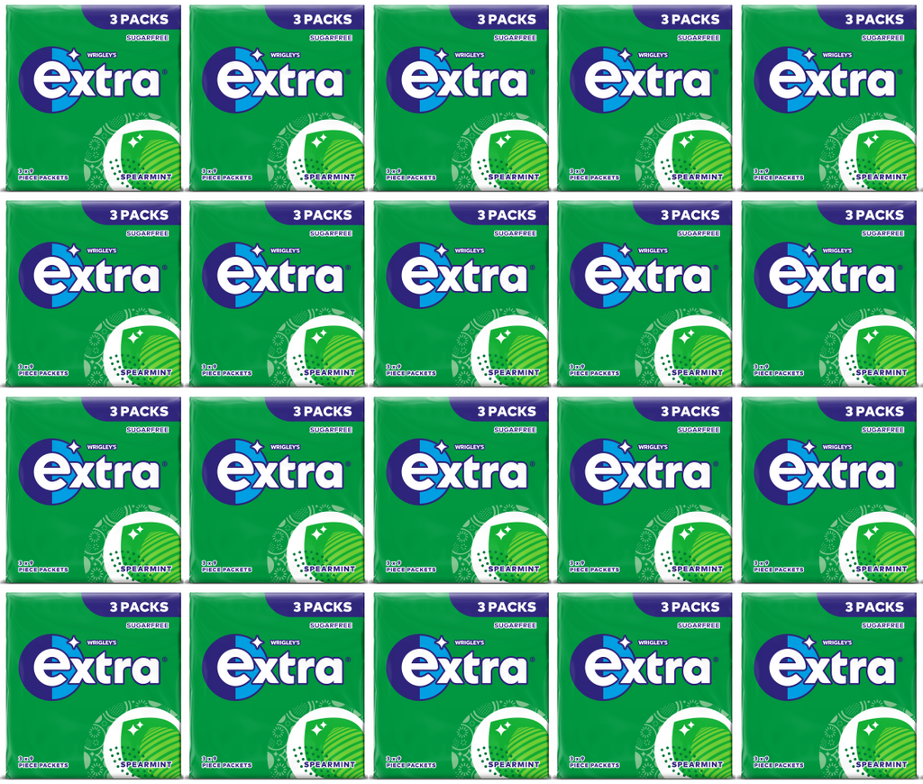20 x Extra Sugar Free Spearmint Gum 3Pk 3Pk