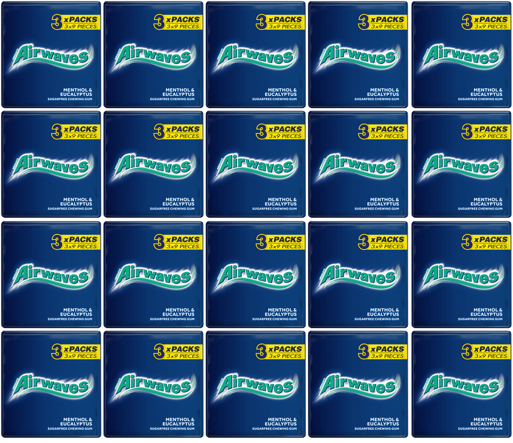 20 x Airwaves Menthol & Eucalyptus Sugar Free Gum Pk 3Pk