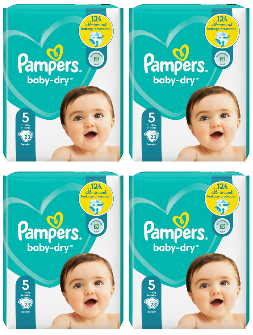 4 x Pampers Baby Dry Size 5 (Junior) 23 Pack
