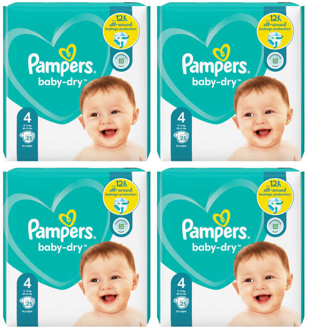 4 x Pampers Baby Dry Size 4 (Maxi) 25 Pack