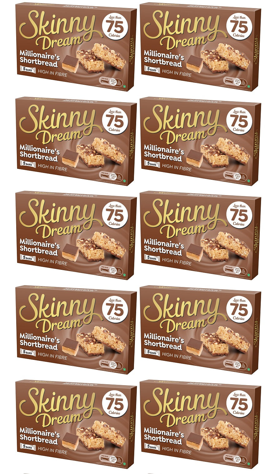 10 x Skinny Dream Millionaire's Shortbread Bars 5 Pack - 5X19GM