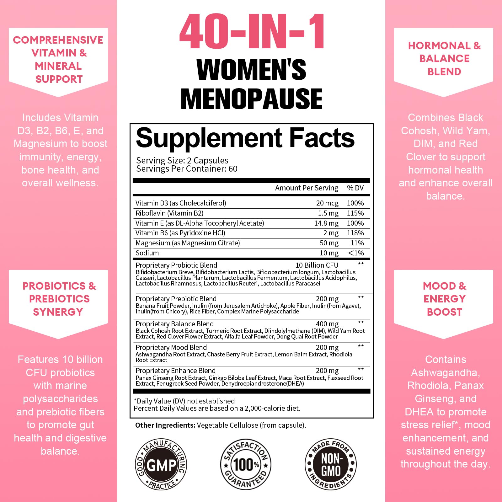 40-in-1 Menopause Supplements for Women – Multibenefit & Complete Black Cohosh, 120 Vegan Caps
