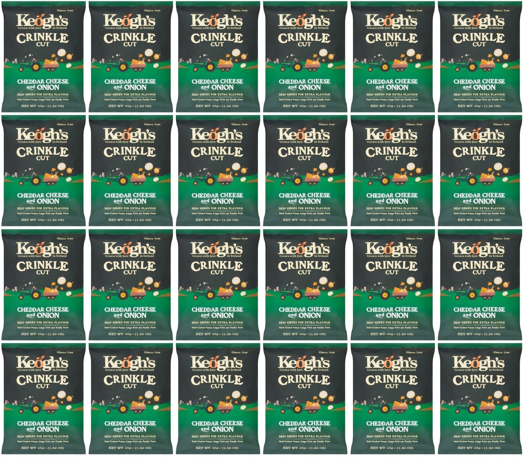 24 x Keogh's Crinkle Cut Cheddar Cheese And Onion 45G
