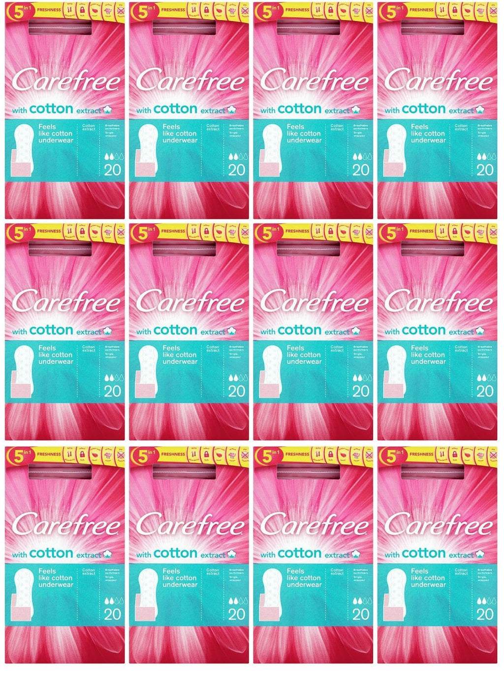 12 x Carefree Panty Liners Pads Folded Breathable Pack Of 20
