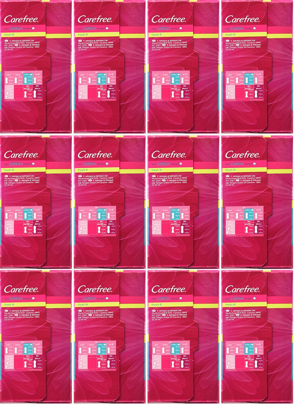 12 x Carefree Normal With Cotton Extract Panty Liners Pads Pack Of 20