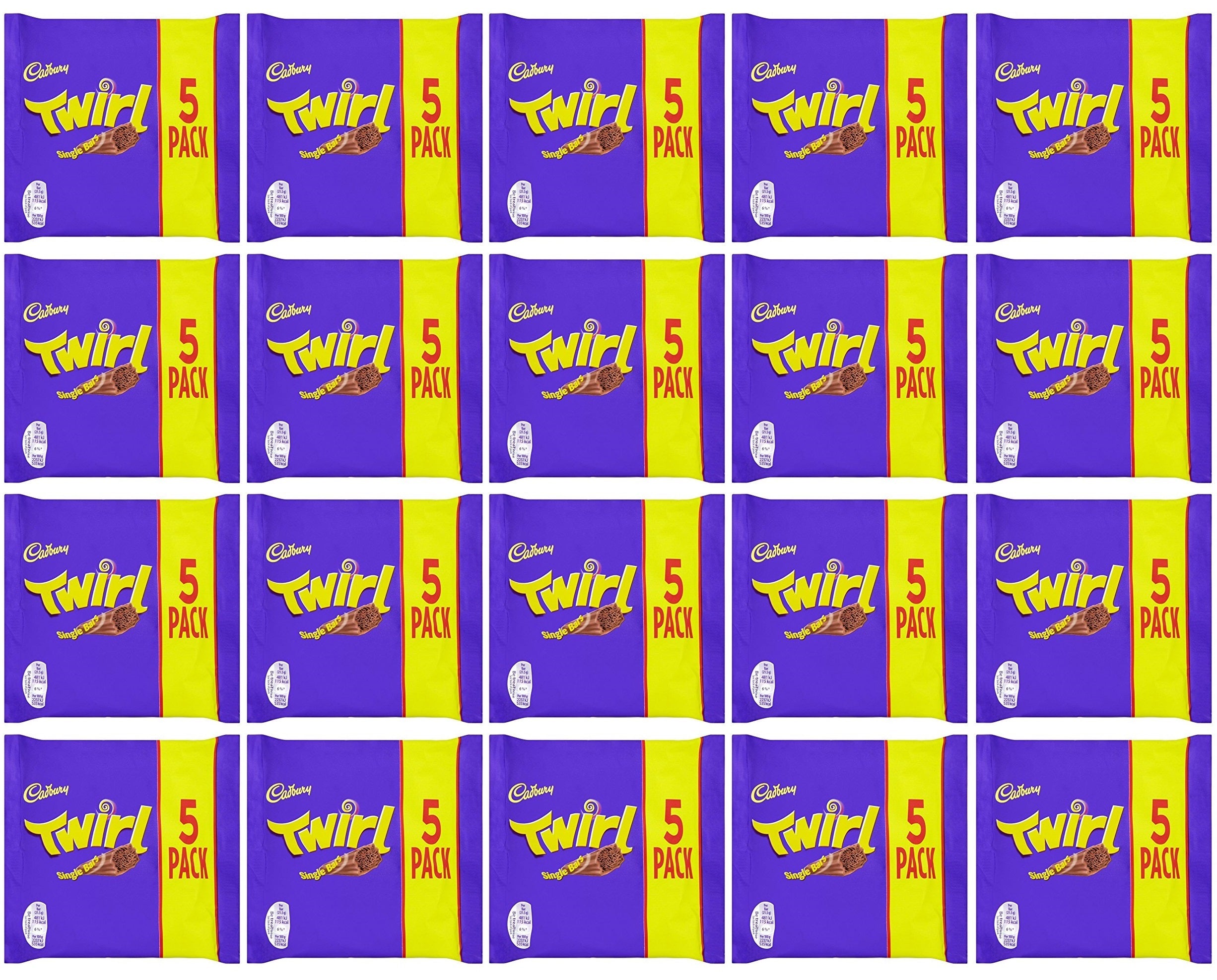 20 x Cadbury Twirl Chocolate Bar 5 Pack 107.5G