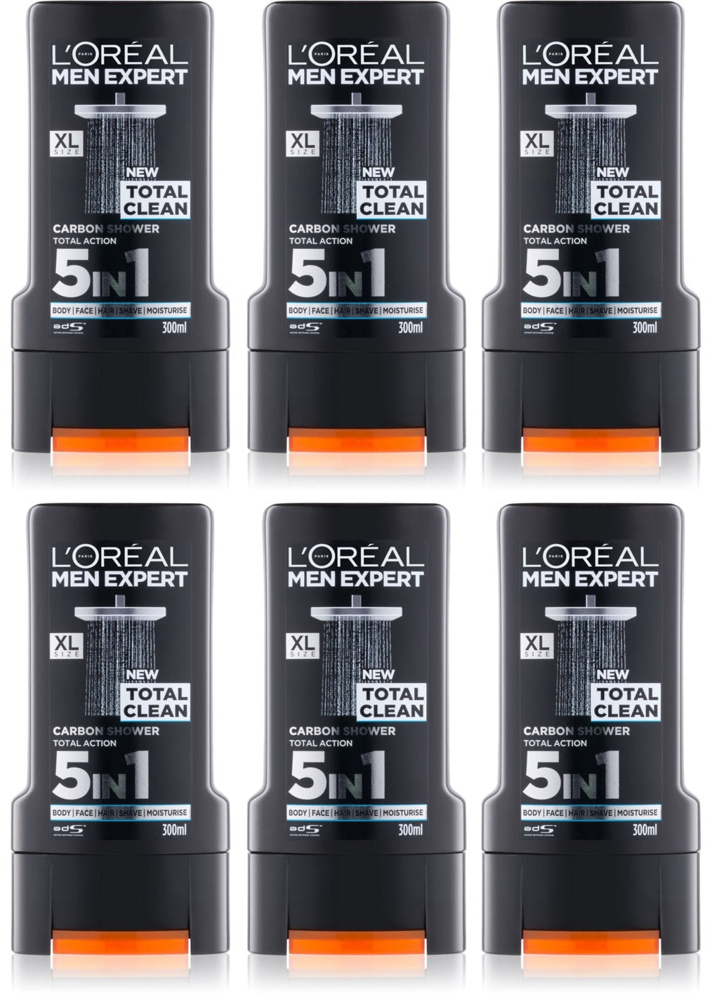 6 x L Oreal Men Expert Total Clean Shower Gel 300Ml