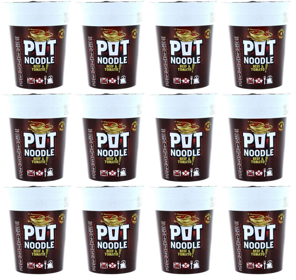 12 x Pot Noodle  Instant Snack Beef & Tomato 90 G