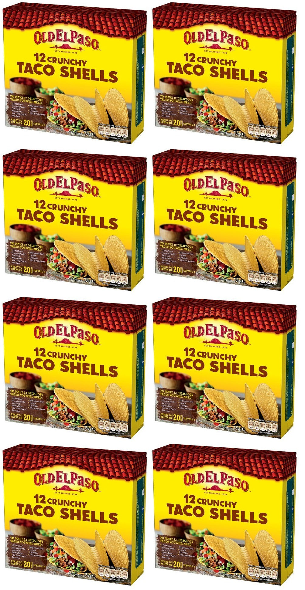 8 x Old El Paso 12 Crunchy Taco Shells 156G