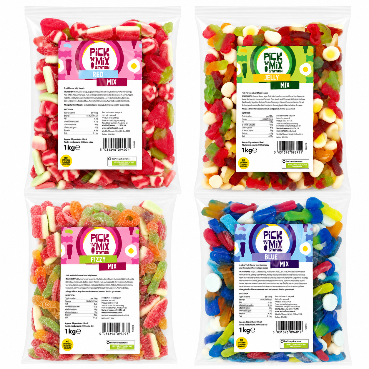 4kg For £30.00 1kg Pick N Mix Sweets Jelly, Fizzy, Red & Blue