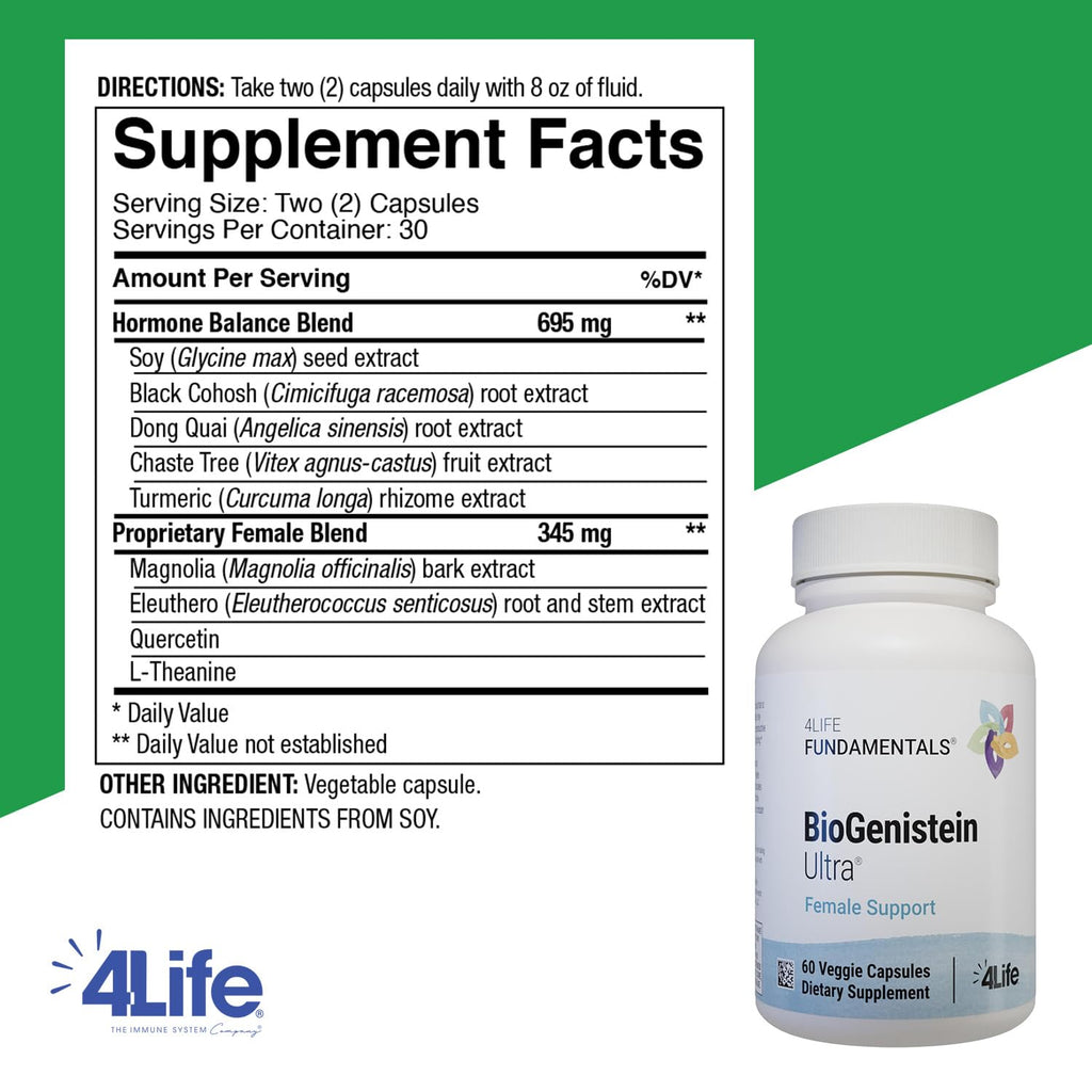 4Life BioGenistein Ultra: Hormonal Support with Soy Isoflavones & Black Cohosh – 60 Veggie Capsules
