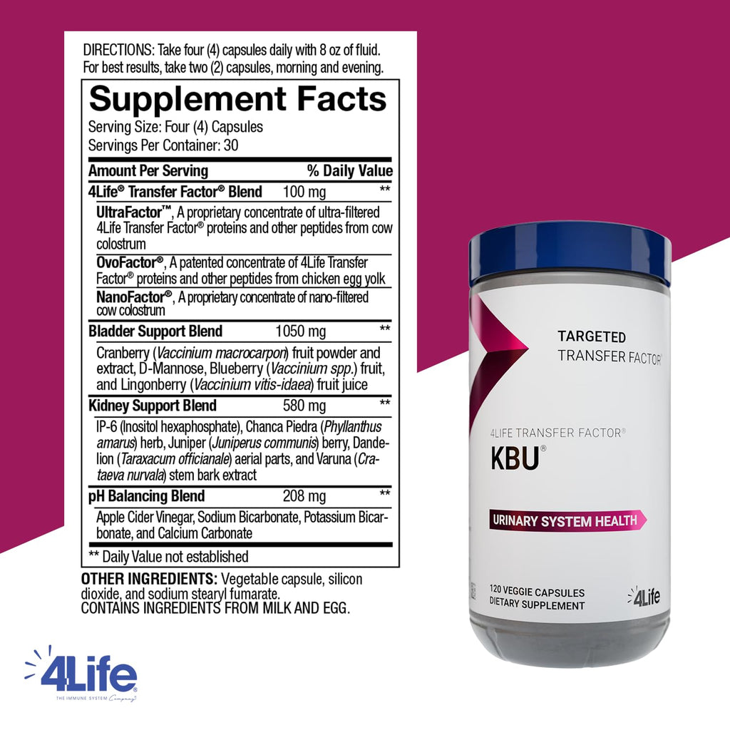 4Life KBU Urinary Support Supplement – Transfer Factor & Cranberry, 120 Veggie Caps