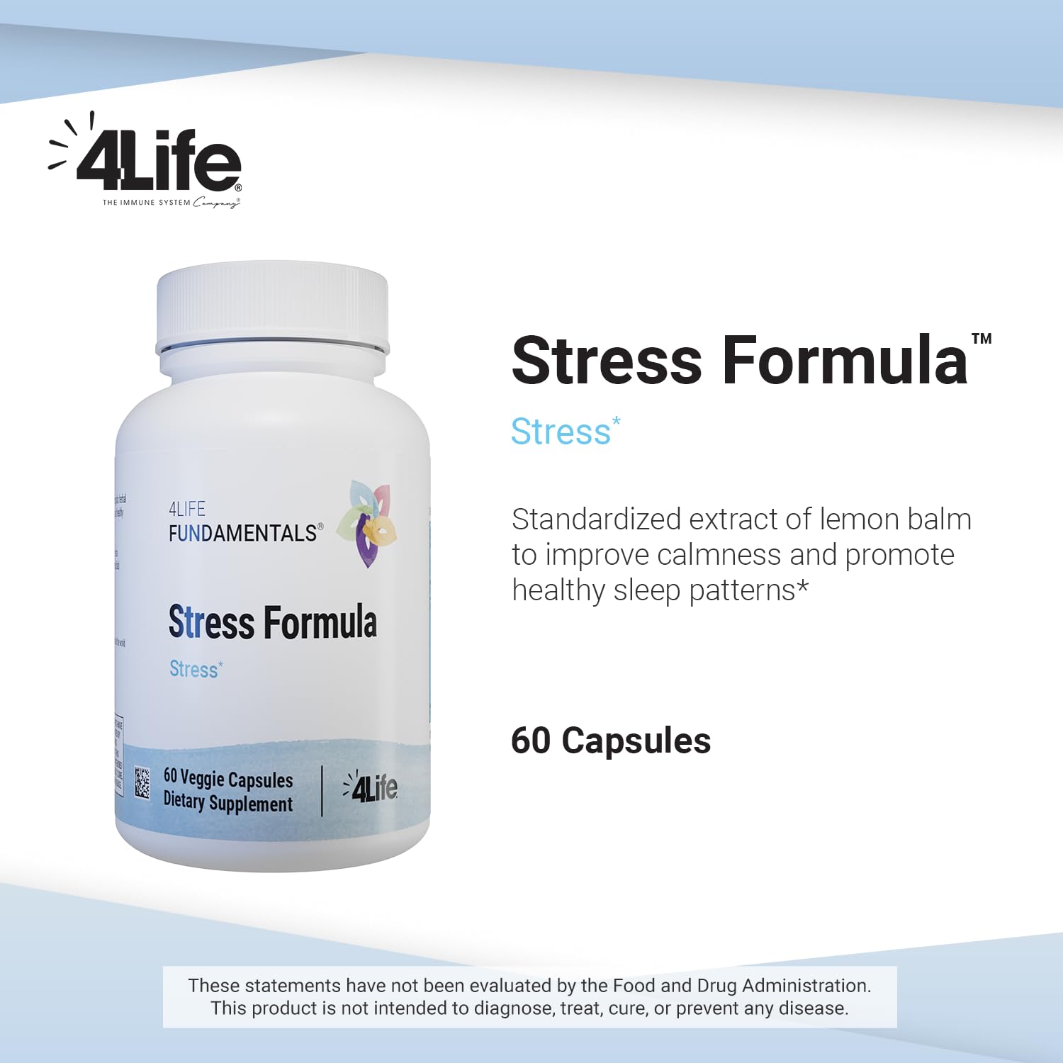 4Life Stress Formula - Calming Sleep Support Dietary Supplement | Lemon Balm, Chamomile & Valerian, 60 Capsules