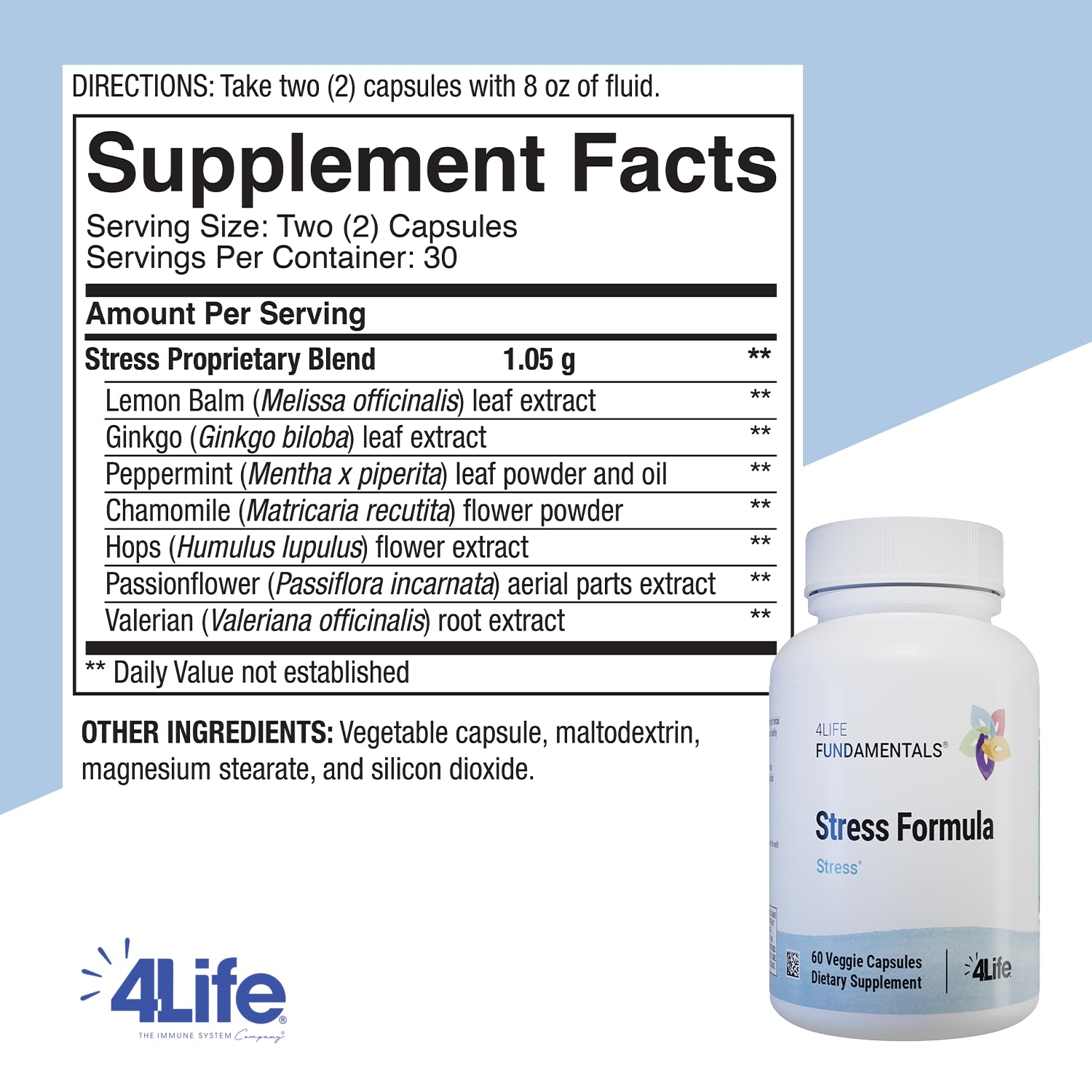 4Life Stress Formula - Calming Sleep Support Dietary Supplement | Lemon Balm, Chamomile & Valerian, 60 Capsules