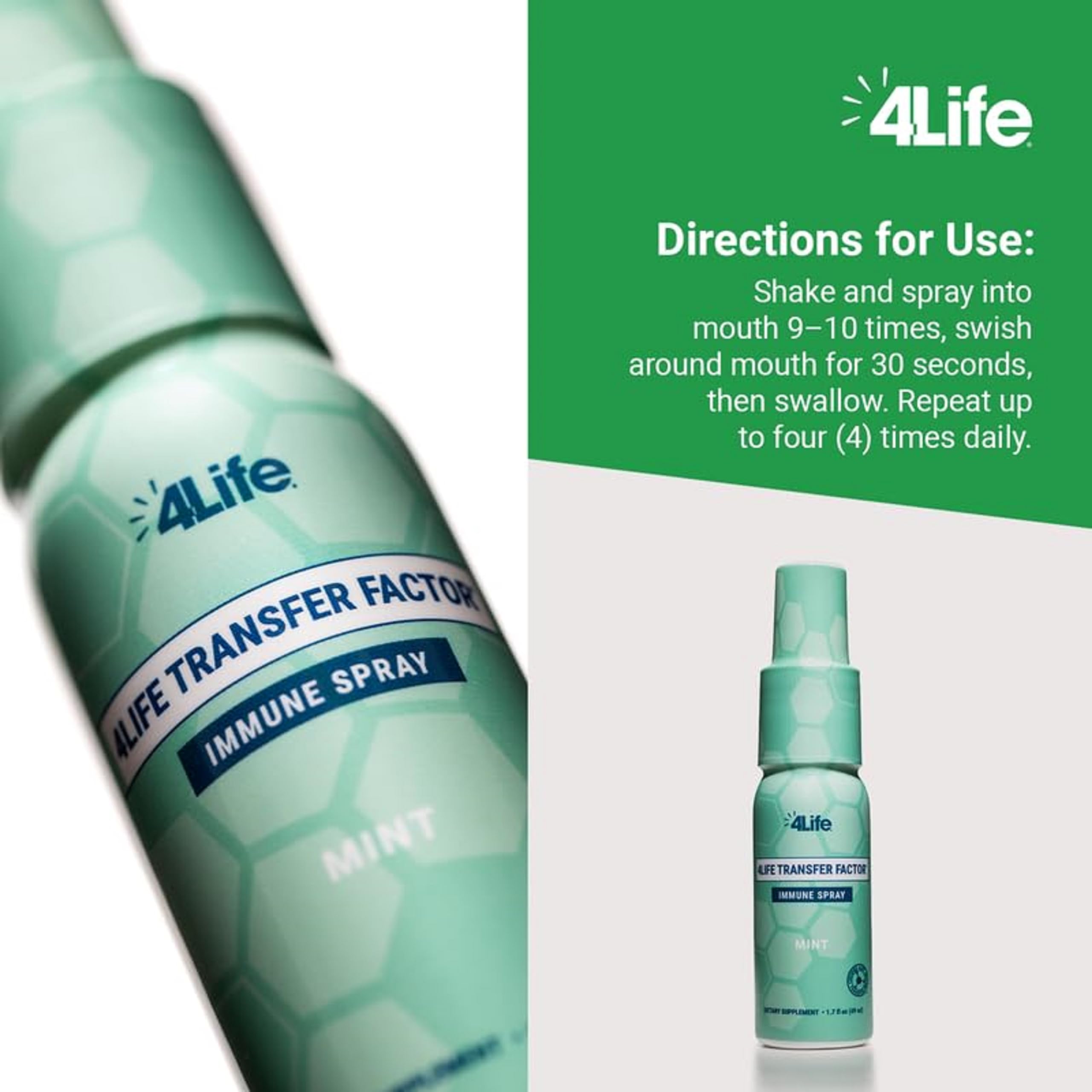 4Life Transfer Factor Immune Spray - Mint Flavor, Zinc & Marshmallow Root, 1.7 oz
