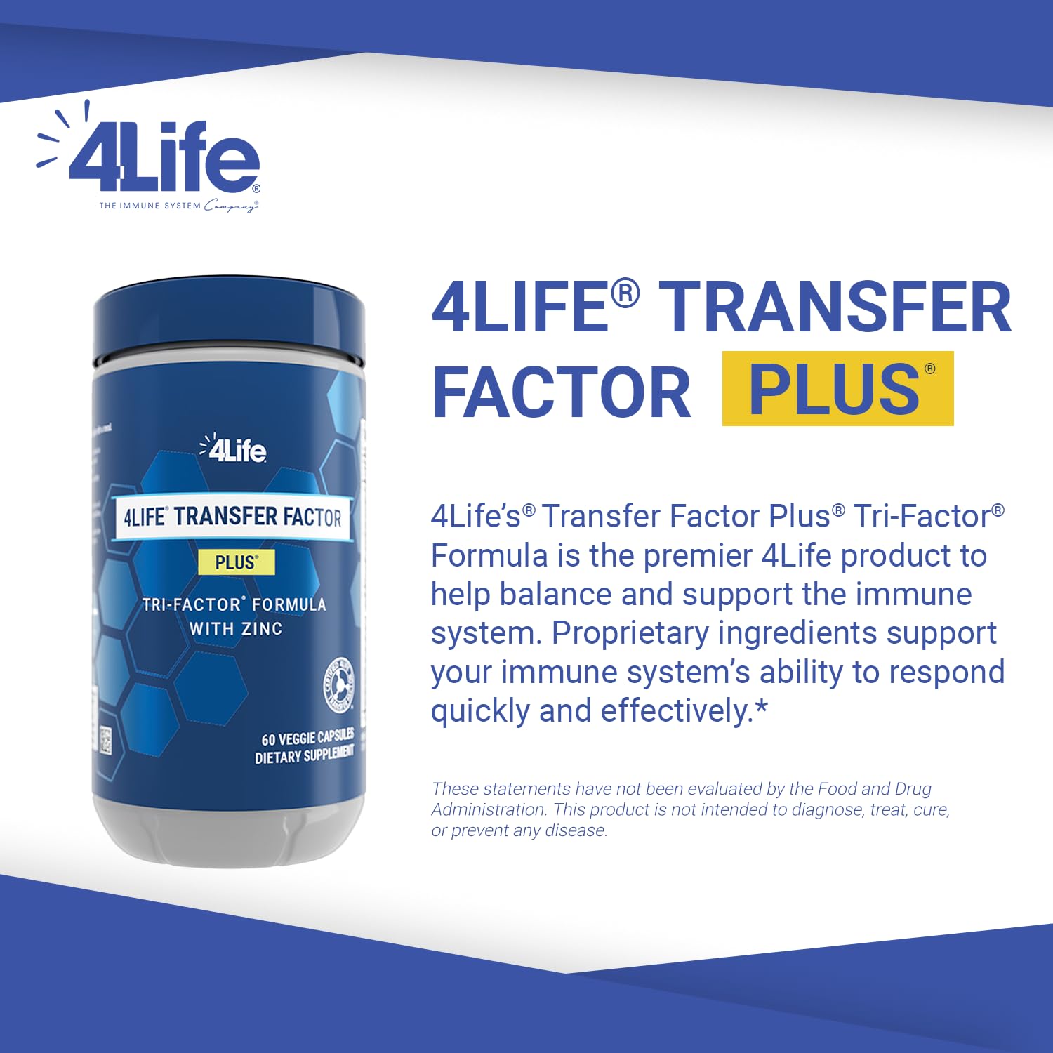 4Life Transfer Factor Plus with Zinc & Super Mushroom Blend — 60 Vegetarian Capsules