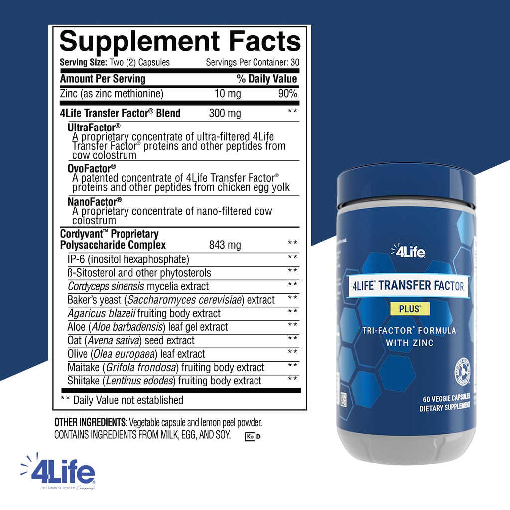 4Life Transfer Factor Plus with Zinc & Super Mushroom Blend — 60 Vegetarian Capsules
