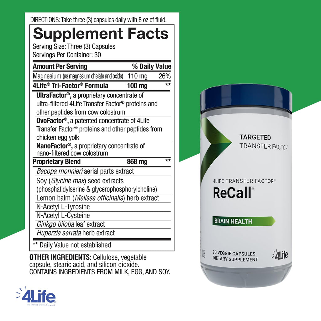 4Life Transfer Factor Recall – Supports Brain Health, Memory & Learning | 90 Veggie Capsules