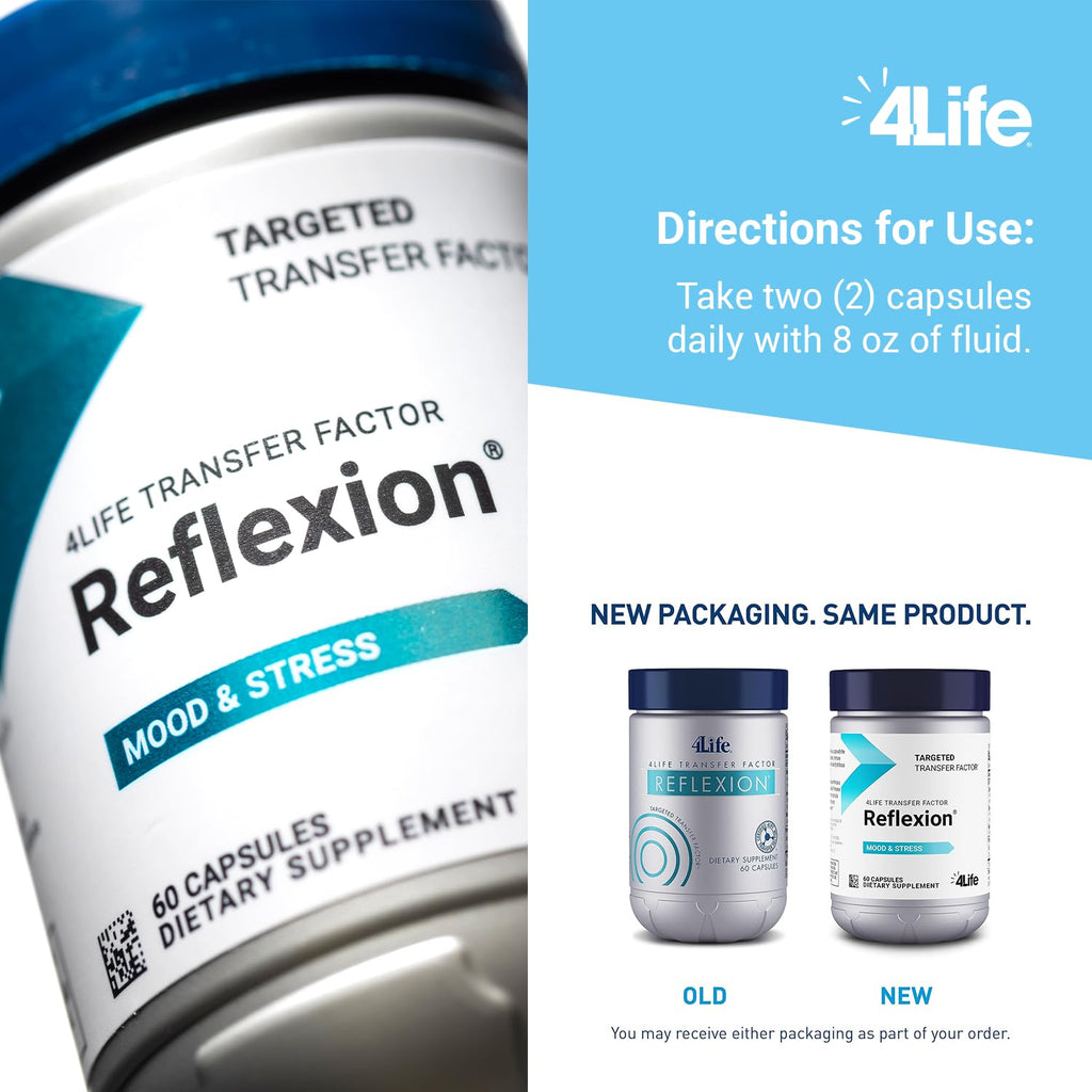 4Life Transfer Factor Reflexion - Mindset & Brain Support with L-Theanine, Wild Green Oat, and Tri-Factor Immune Formula - 60 Capsules