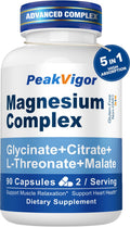 5 in 1 Magnesium Complex 976mg | Glycinate, Citrate, Malate & L-Threonate + Vitamin B6 | Gluten-Free Vegan Capsules