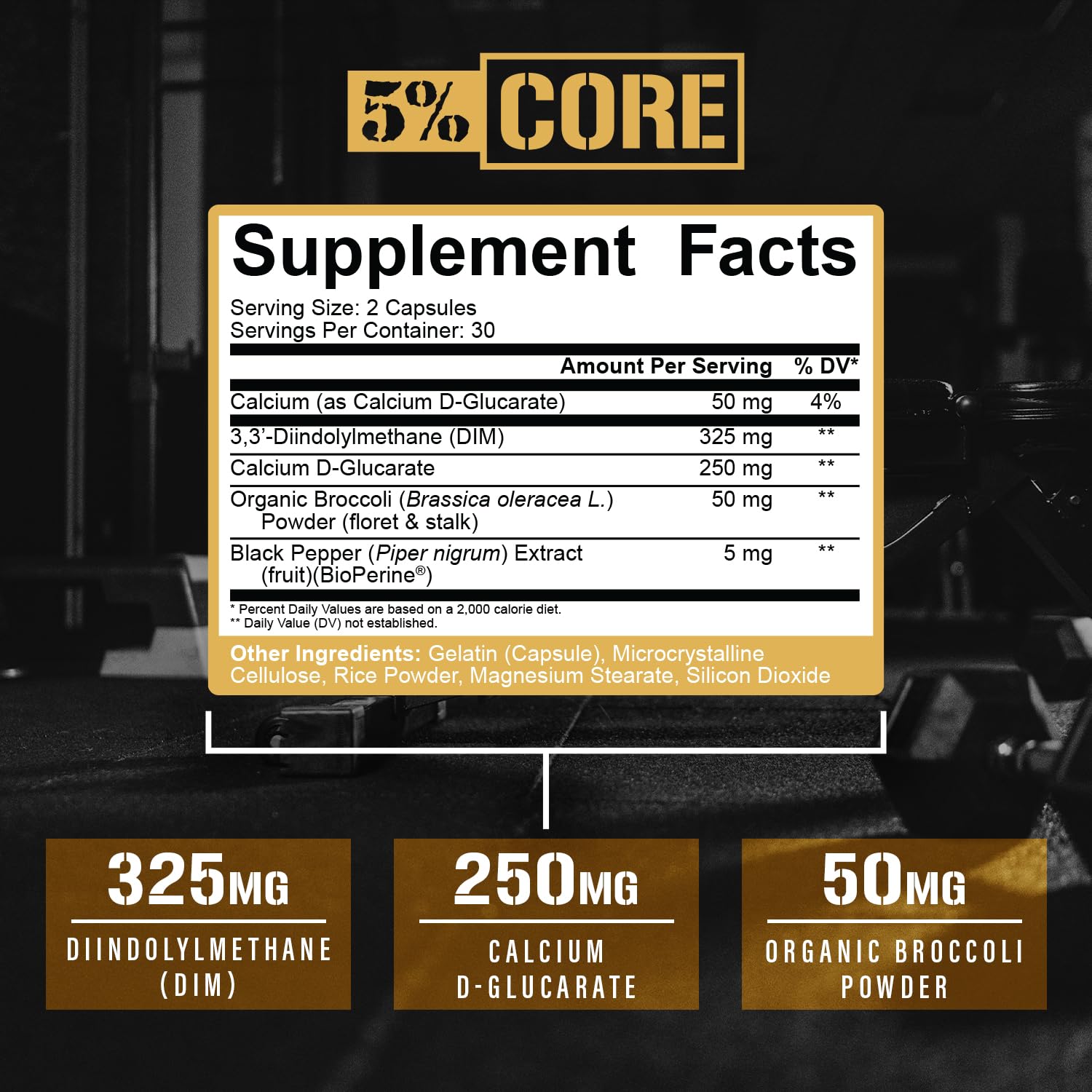 5% Nutrition Core DIM Supplement – Estrogen Support for Men & Women | DIM with Calcium D-Glucarate, Organic Broccoli & Bioperine