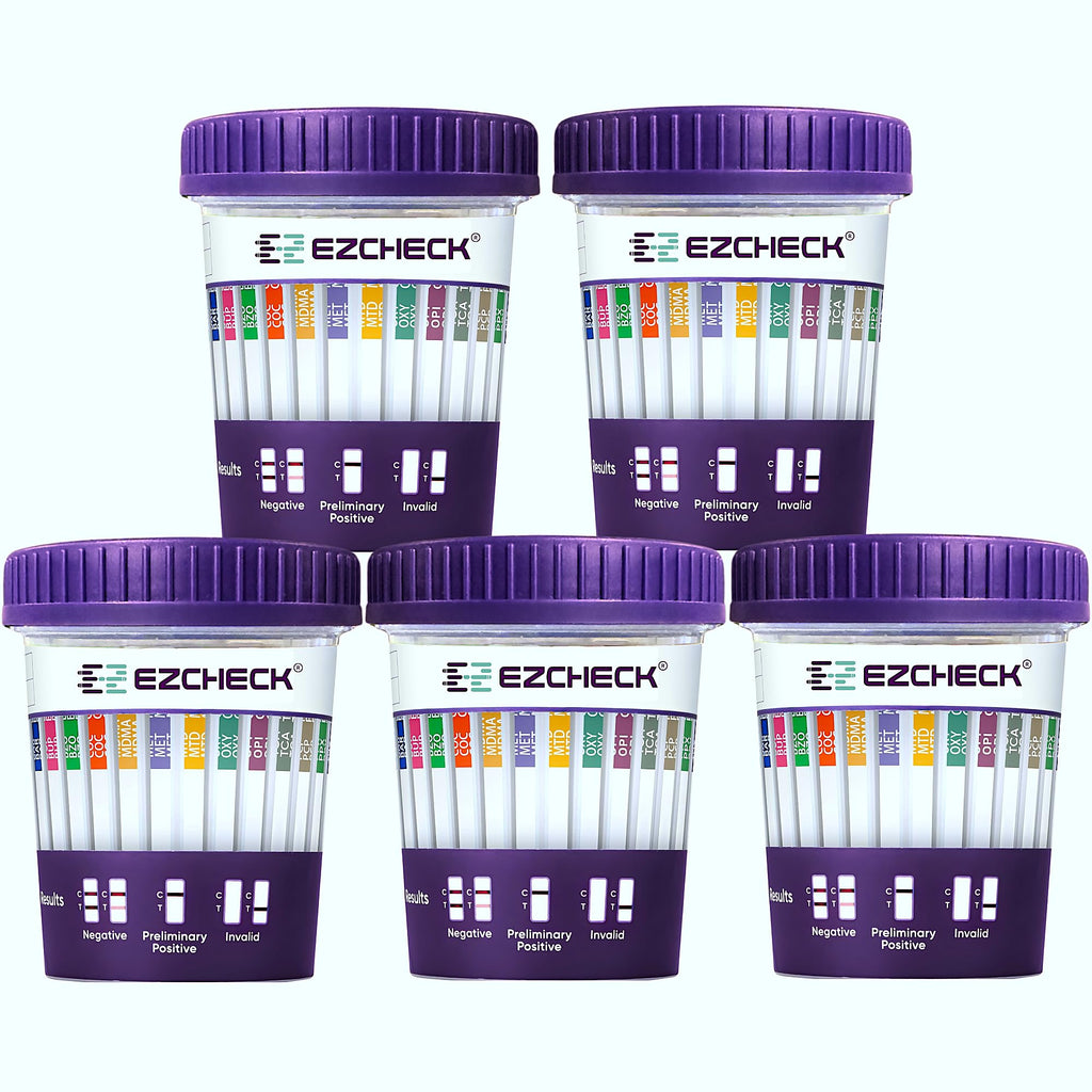5 Test Cups 14-Panel EZCHECK Urine Test Cup – At-Home Drug Test, 14 Substances, 5-Min Results