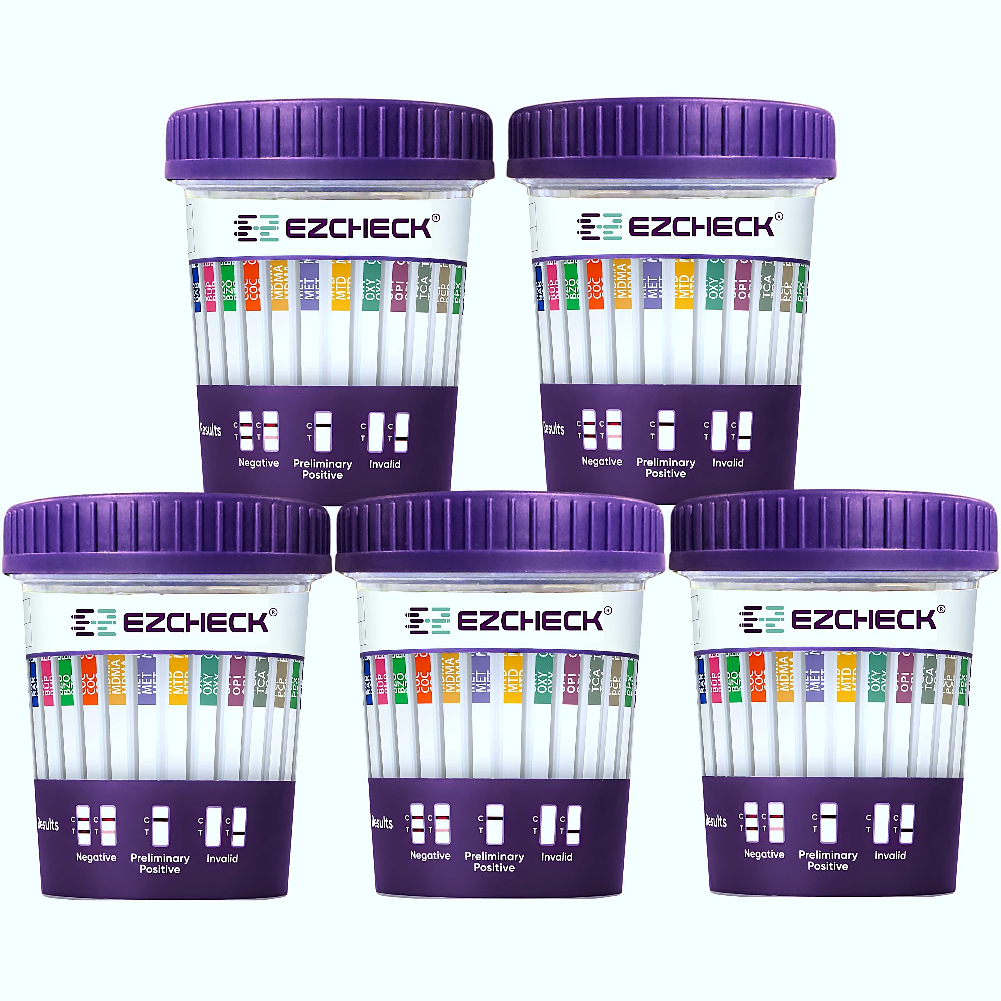 5 Test Cups 14-Panel EZCHECK Urine Test Cup – At-Home Drug Test, 14 Substances, 5-Min Results