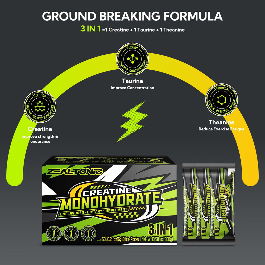 5000mg Micronized Creatine Monohydrate Packets with Taurine & L-Theanine – 50 Servings