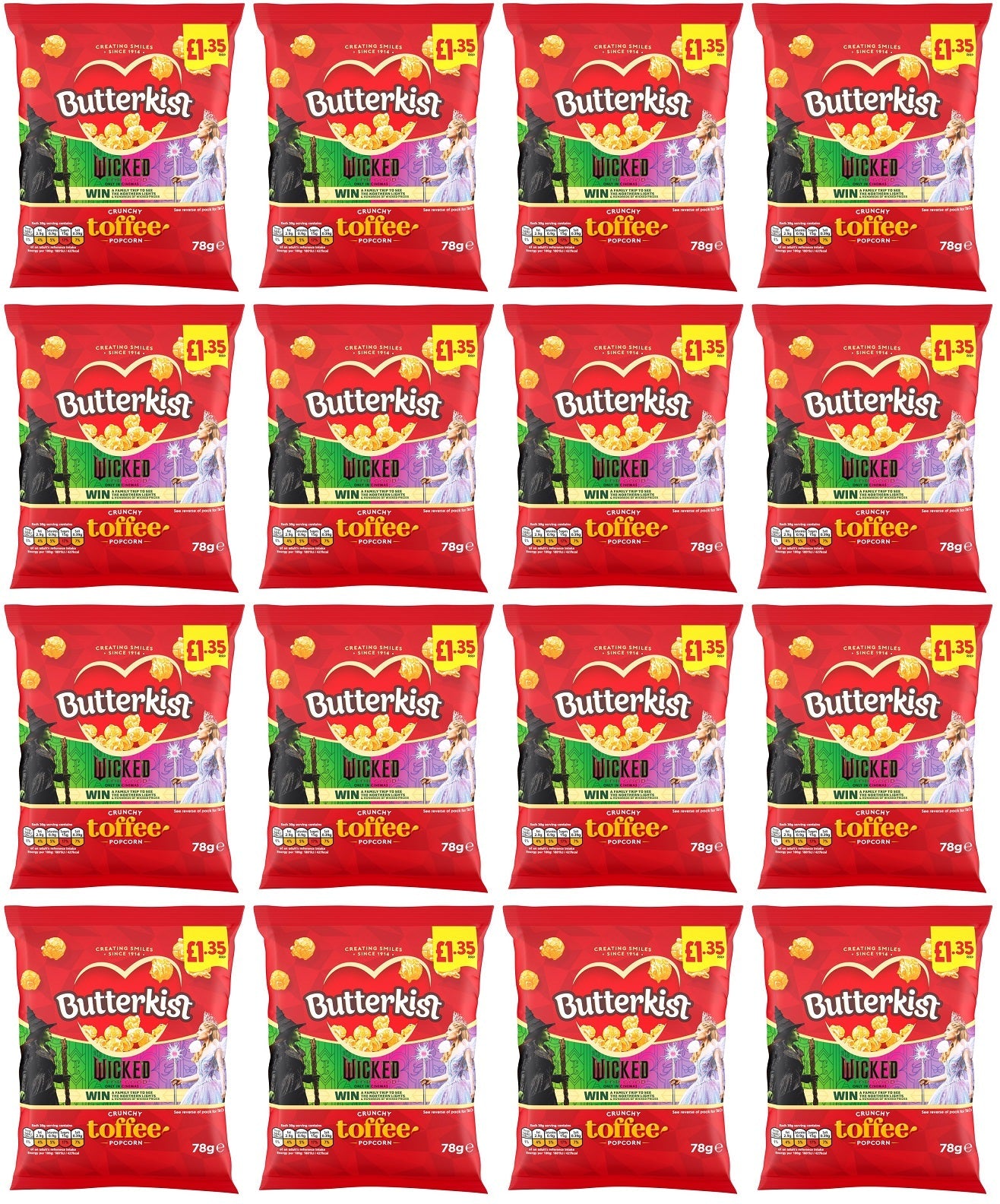 16 x Butterkist Crunchy Toffee Popcorn - 78GM