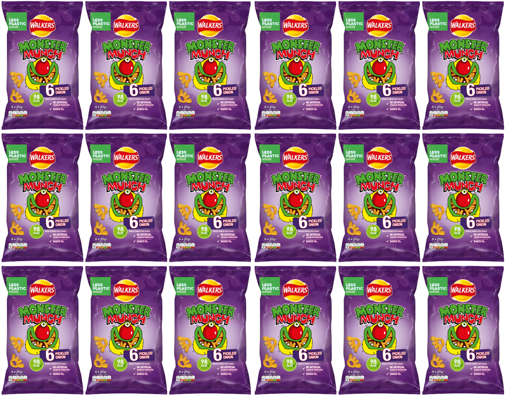 18 x Walkers Monster Munch Pickled Onion 6Pk 6X22Gm