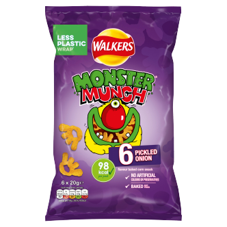 18 x Walkers Monster Munch Pickled Onion 6Pk 6X22Gm