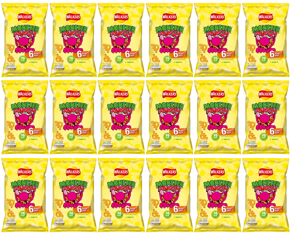 18 x Walkers Monster Munch Roast Beef 6Pk 22Gm