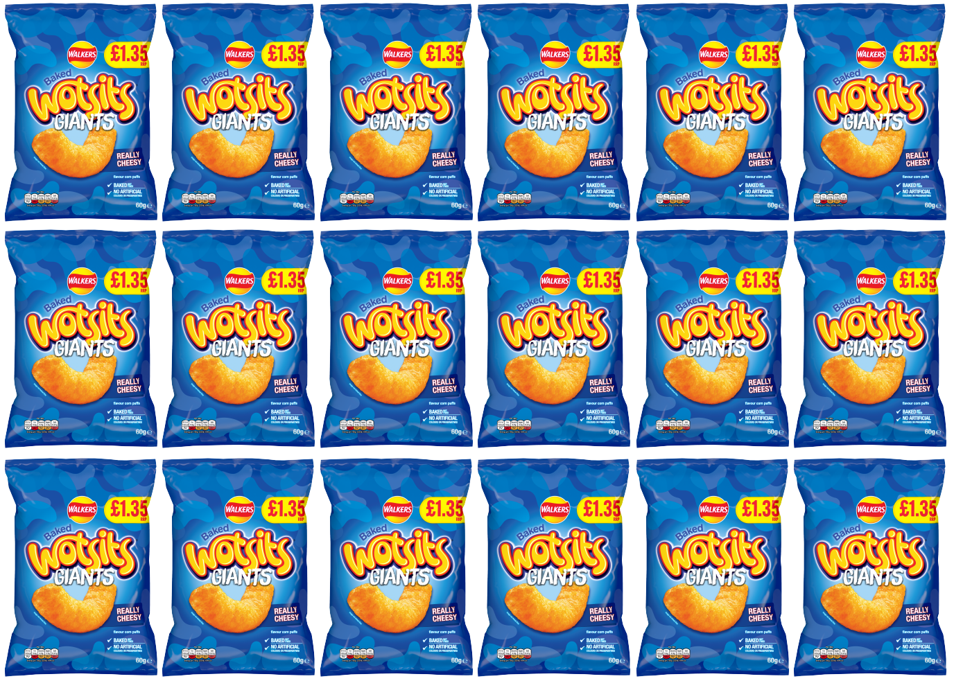 18 x Wotsits Giants Cheese - 60GM