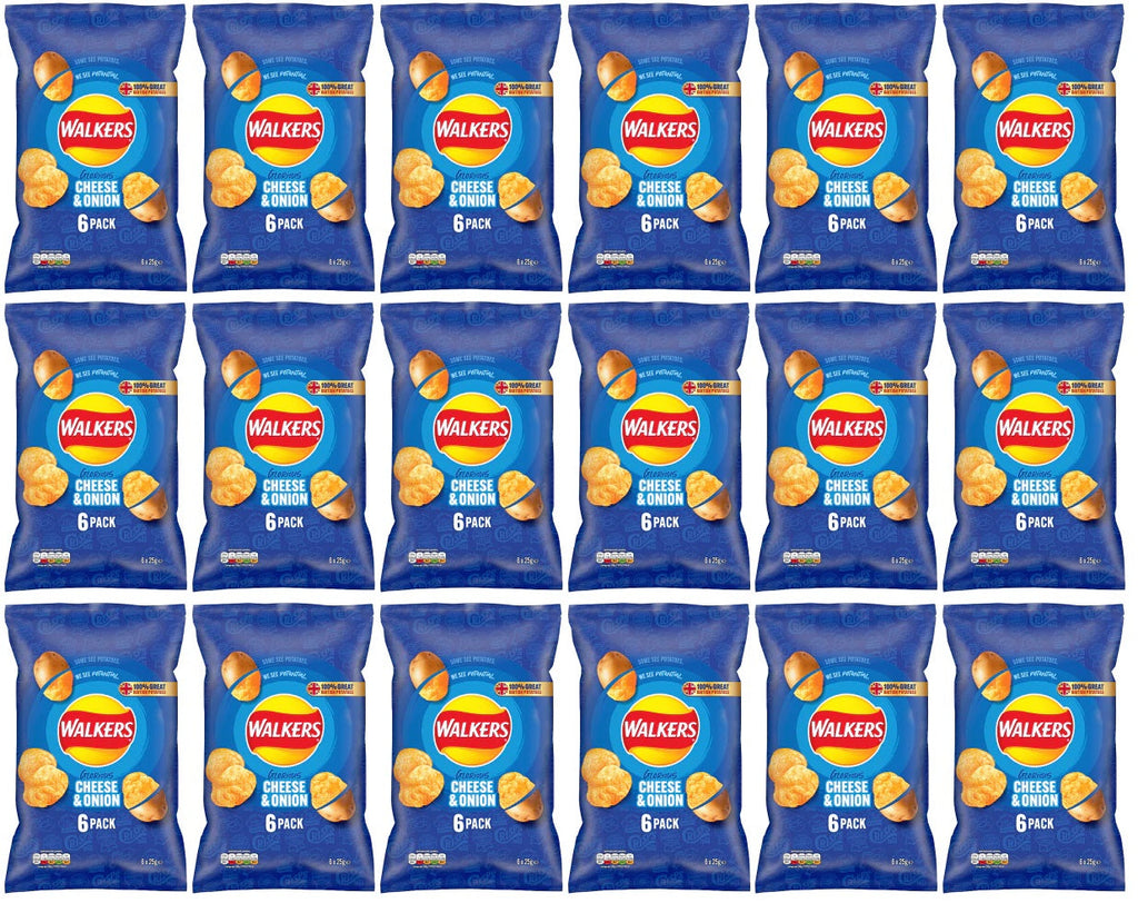 18 x Walkers Cheese & Onion Multipack Crisps 6X25G