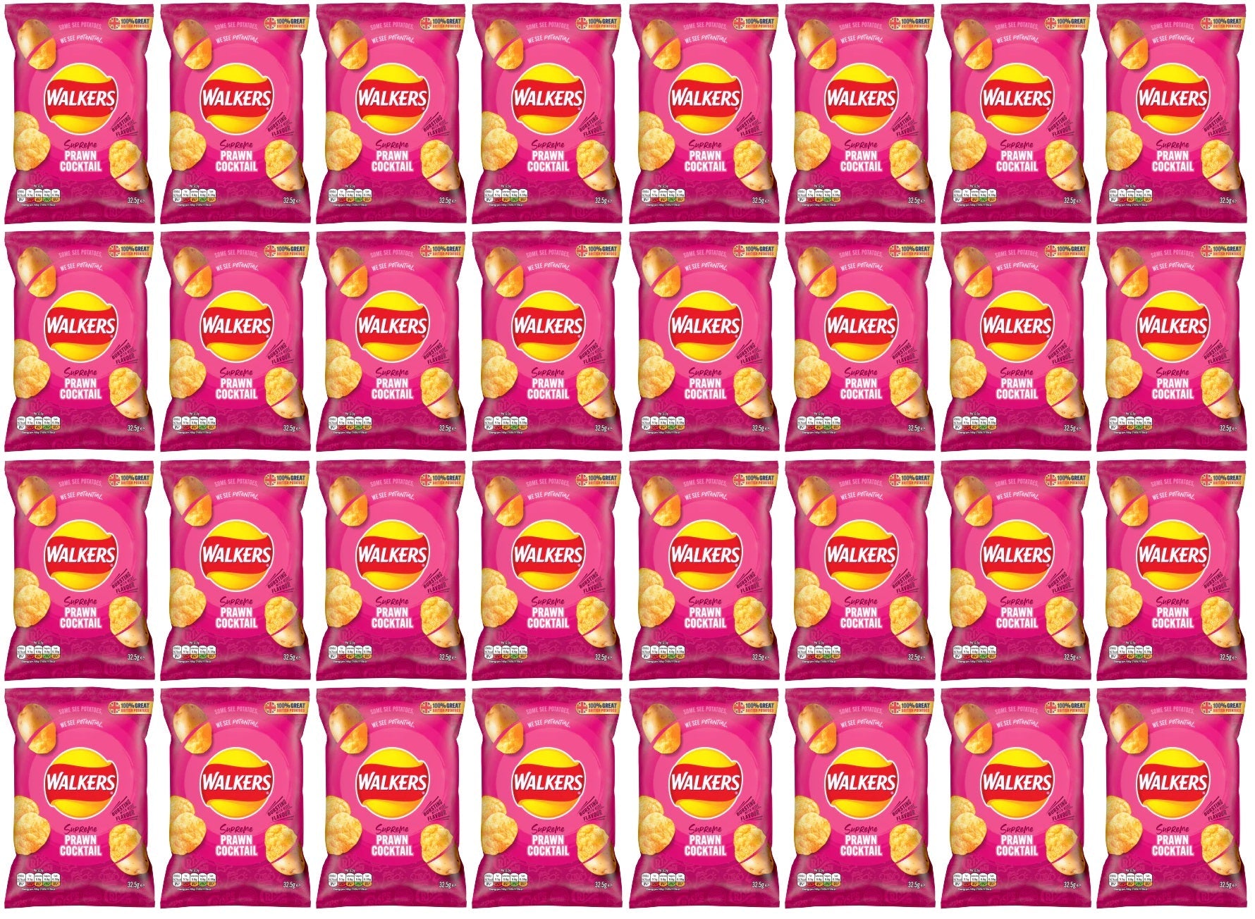 32 x Walkers Prawn Cocktail 32.5Gm