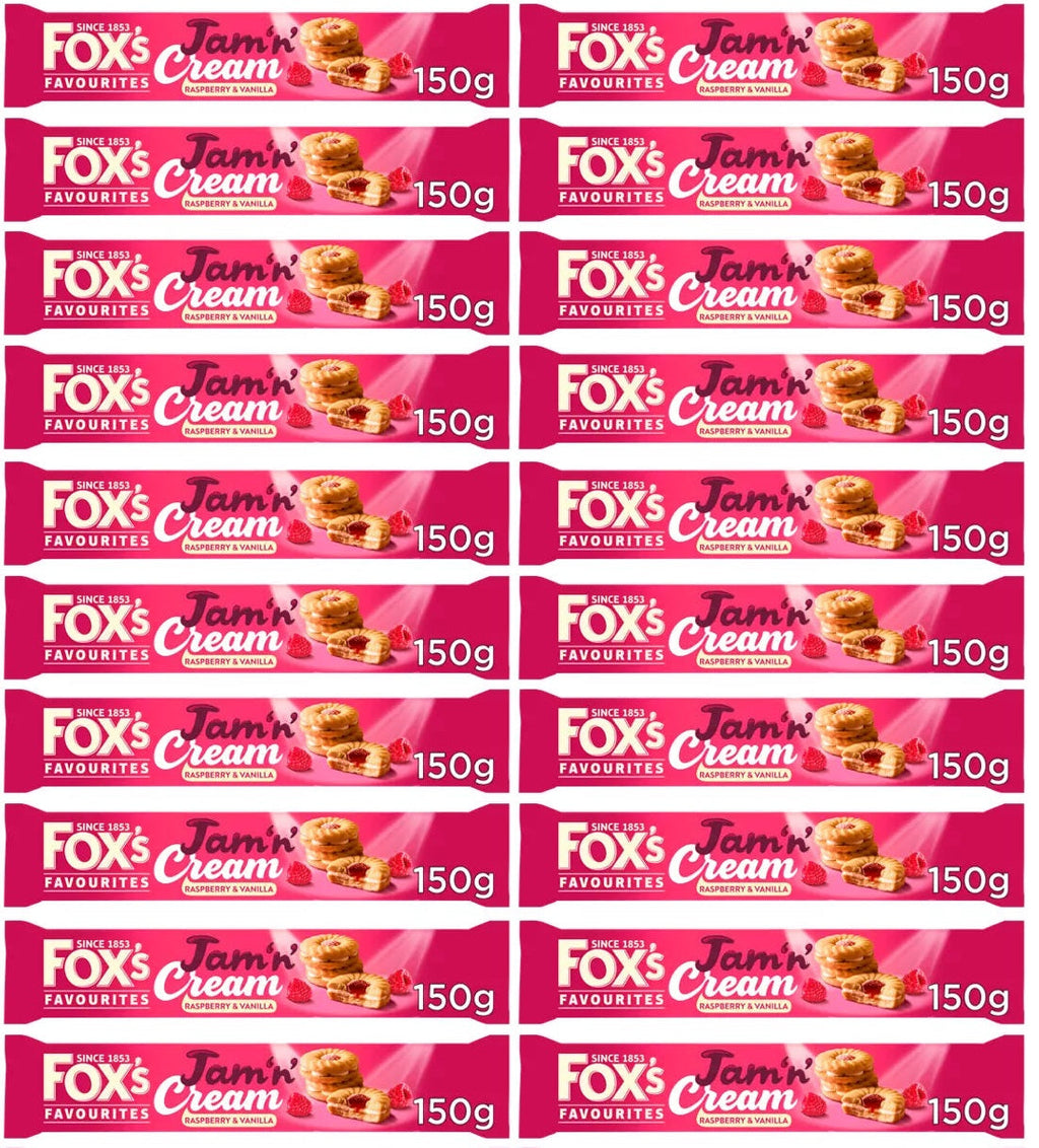 20 x Fox's Favourites Jam  N  Cream Raspberry & Vanilla 150G
