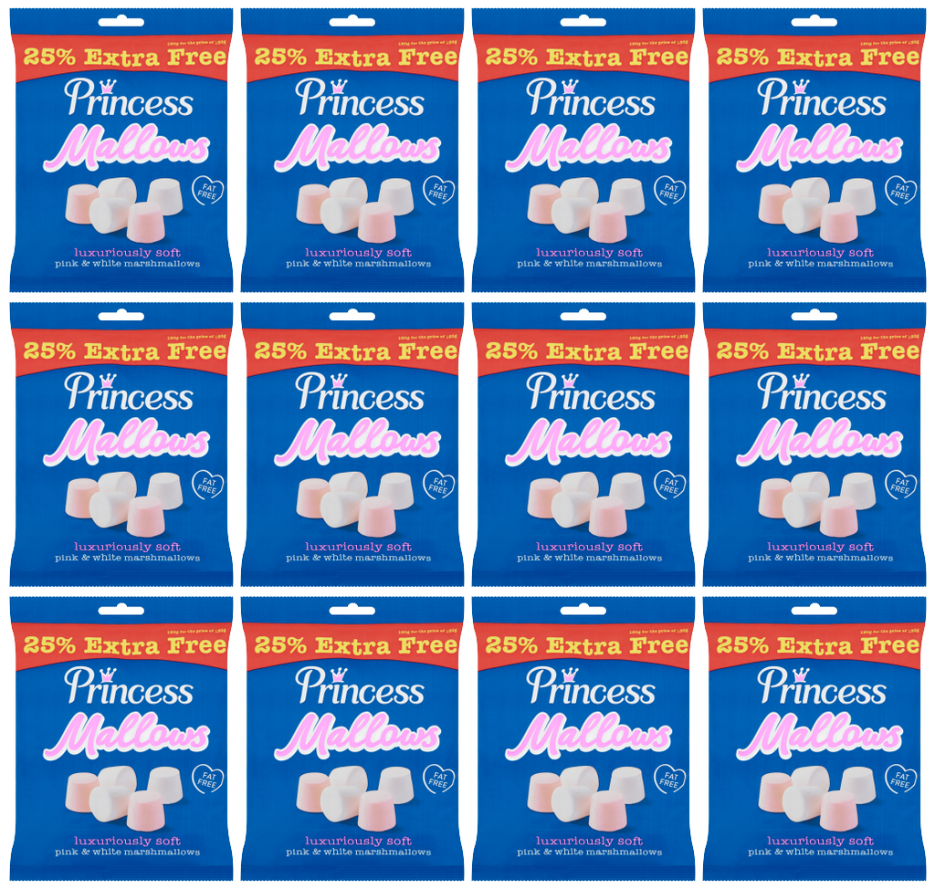 12 x Princess Marshmallows Pink & White +25% Free 187.5G