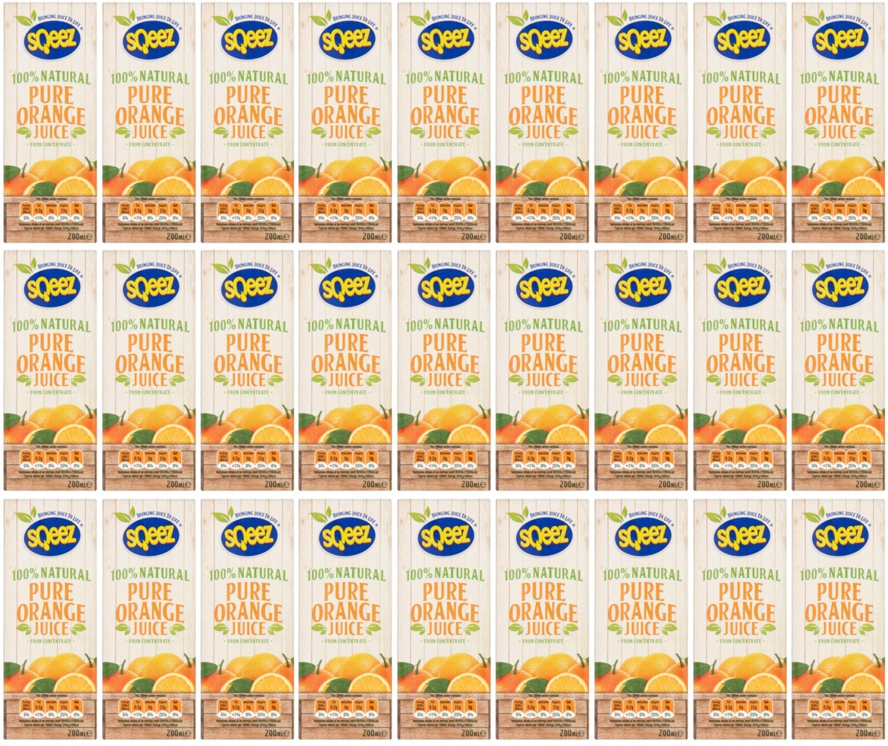 27 x Sqeez Pure Orange Juice 200Ml