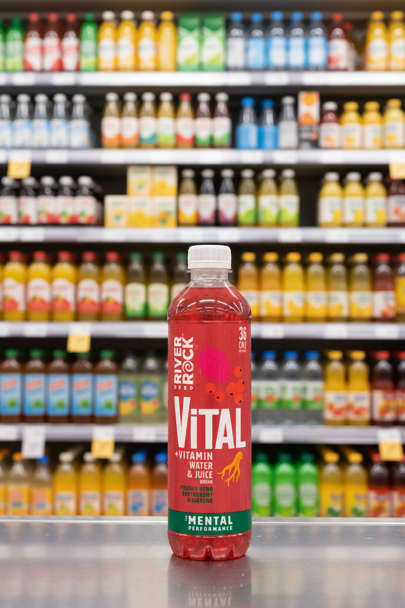 15 x Deep RiverRock Vital + Vitamin Water & Juice Drink Prickly Pear Redcurrant & Ginseng 450ml