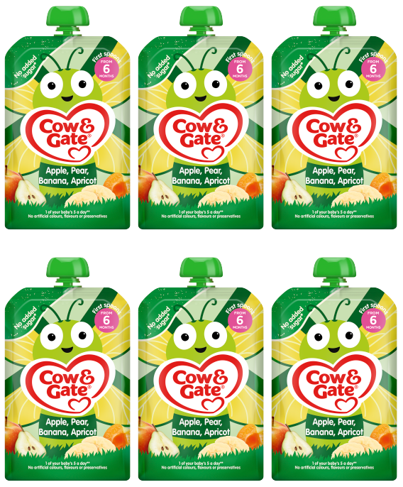 6 x Cow & Gate Pouch Apple Pear Banana & Apricot  - 100G