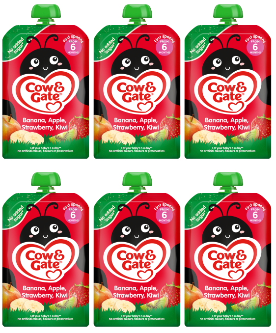6 x Cow & Gate Pouch Banana Apple Strawberry & Kiwi  - 100G