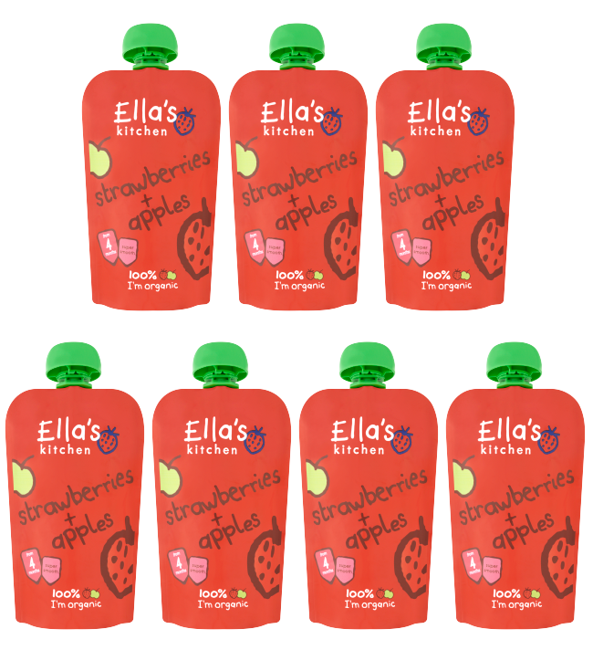 7 X Ellas Kitchen Stage 1 Strawberries & Apple 120Gm