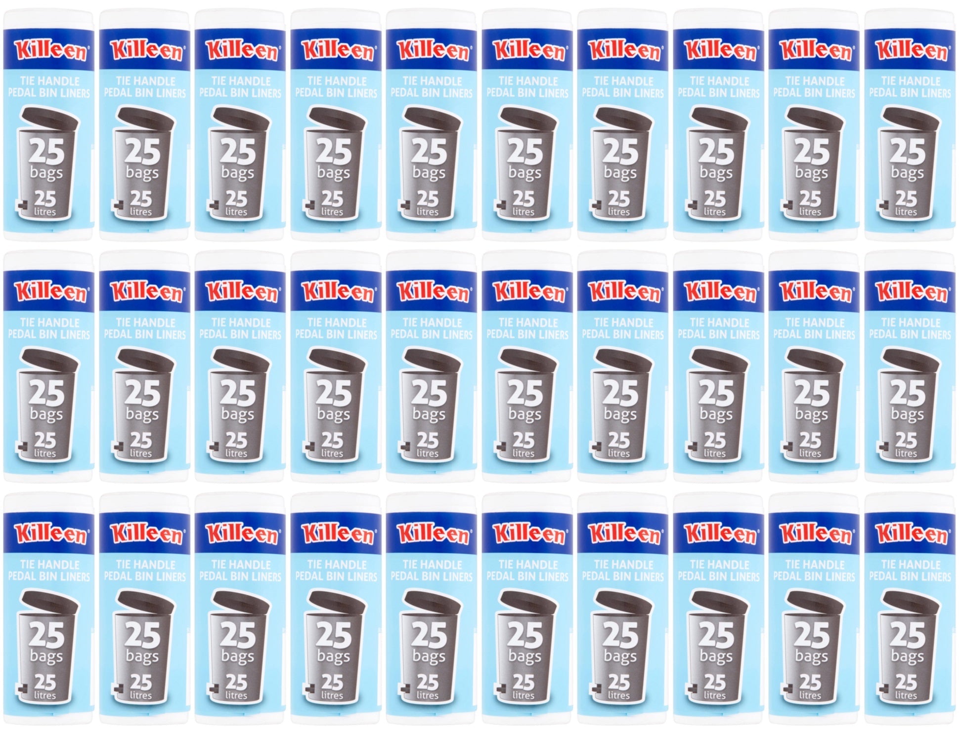 30 x Killeen Pedal Bin Liners Tie Handles 25 Litre - 25 PACK