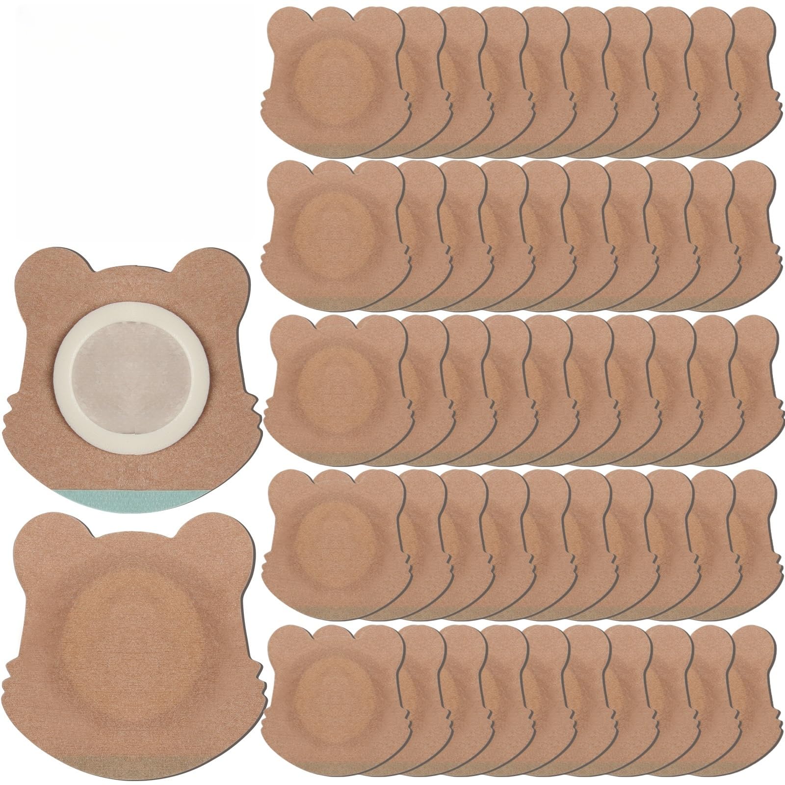 50 Pcs Disposable Castor Oil Patches - Self-Adhesive, Spunlace Breathable, Bear Shape (Skin Color)